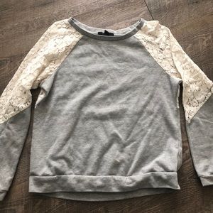 gray and white lace cutout sweatshirt